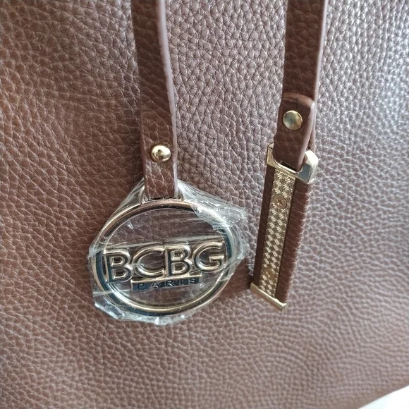 BCBG Paris Faux Brown Leather Shoulder Bag Tote - Picture 7 of 14